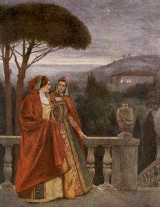 El mercader de Venecia de Shakespeare: Porcia y Nerissa (litografía en color)