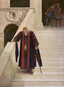 El mercader de Venecia de Shakespeare: Shylock saliendo del Palacio Ducal (litografía en color) de James Dromgole Linton