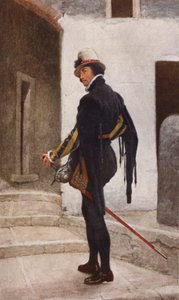 El mercader de Venecia de Shakespeare: El Príncipe de Arragón (litografía en color) de James Dromgole Linton