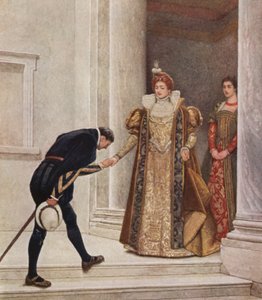 El mercader de Venecia de Shakespeare: El príncipe de Arragón, Porcia y Nerissa (litografía en color) de James Dromgole Linton