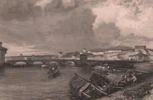 Vista del río Arno en Pisa, Toscana, Italia, grabado en acero de Thomas Higham (1796-1844) según dibujo de James Duffield Harding (1798-1863) de James Duffield Harding