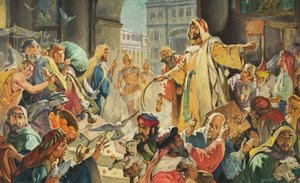 Jesús saca a los prestamistas del Templo (gouache sobre papel)
