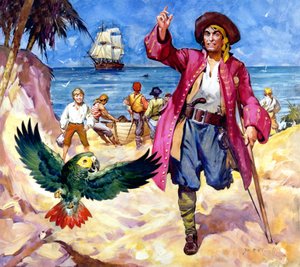 Long John Silver y su loro (gouache sobre papel) de James Edwin McConnell