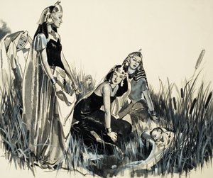 Moisés se encuentra entre los juncos (gouache sobre papel) de James Edwin McConnell