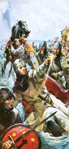 Guillermo el Conquistador llegando a Inglaterra en 1066, llevando un puñado de arena de James Edwin McConnell