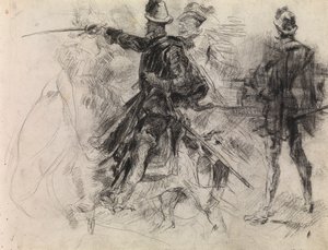 Don Quijote (tiza negra sobre papel) de James Ensor