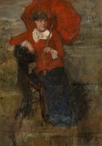 La dama del quitasol rojo (óleo sobre lienzo) de James Ensor