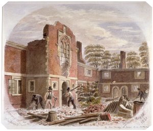 Hombres demoliendo el Hospital de San Pedro, Southwark, Londres, 1851