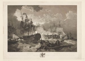 Escoria bij Kamperduin, 1797 La victoria obtenida sobre la flota holandesa por el escuadrón británico del Mar del Norte bajo el mando del almirante Duncan en la acción del 11 de octubre de 1797 (título sobre objeto) de James Fittler