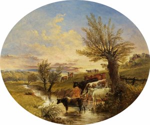 Paisaje con arroyo y ganado, 1888 de James Flewitt Mullock