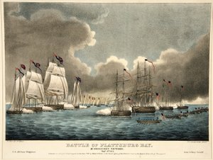 Batalla de la Bahía de Plattsburg: Victoria de McDonough, pub. 1840 de James Fuller Queen