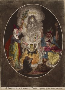 Una fantasmagoría; - Escena - Conjurando un esqueleto armado, 5 de enero de 1803 de James Gillray