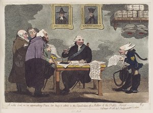Un noble lord, sobre una paz próxima, demasiado ocupado para ocuparse del gasto de un millón del dinero público por James Gillray de James Gillray
