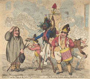 Alecto y su Tren, en la Puerta de Pandaemonium:-o-El Sargento Reclutador Enli..., 4 de julio de 1791 de James Gillray