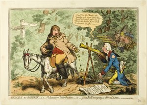 Begging no Robbery; i.e. Contribución Voluntaria, o John Bull Escapando de un Préstamo Forzado de James Gillray