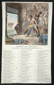 Boney y Talley, El día del ajuste de cuentas de los carniceros corsos - ¡Día sin cuartel!, pub. 1803 (grabado coloreado a mano)