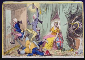 Britannia entre la muerte y los doctores, publicado por Hannah Humphrey en 1804
