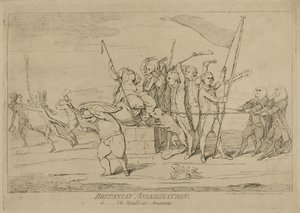 El asesinato de Britannia o la diversión del republicano, publicado el 10 de mayo de 1782 de James Gillray