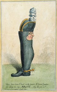 Caricatura que representa al coronel Justly Watson con el cuerpo de una bota, publicada por Hannah Humphrey en 1797