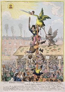 Candidato electoral, o el ganso republicano en la cima del poste, publicado por Hannah Humphrey en 1807