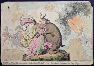 Encantamientos vistos recientemente en la Montaña de Gales, o la Reconciliación de Shon-ap-Morgan con la Princesa Hada, publicado por Hannah Humphrey en 1796