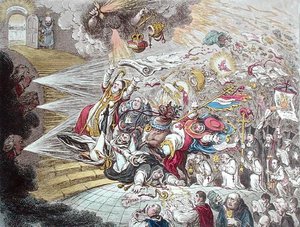 Fin de la Farsa Irlandesa de la Emancipación Católica, publicado por Hannah Humphrey en 1805 de James Gillray