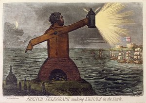 Telégrafo francés haciendo señales en la oscuridad, publicado por Hannah Humphrey en 1795