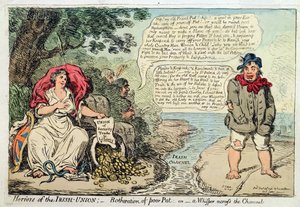 Horrores de la Unión Irlandesa: Molestia del Pobre Pat, o Un Susurro a través del Canal, publicado por Hannah Humphrey en 1798