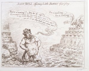 John Bull ofreciendo juego limpio a Little Boney, publicado por Hannah Humphrey en 1803