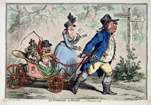 ""The Family Walk"" Retrato caricaturesco de una familia burguesa inglesa. Dibujo y acuarela de James Gillray (1757-1815) 1797 Museo Pushkin, Moscú de James Gillray