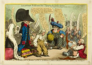 Sustitutos liliputienses, equiparse para el servicio público de James Gillray