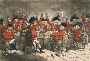 Almas leales, o Una mirada al comedor en St. James, publicado por Hannah Humphrey en 1797 de James Gillray