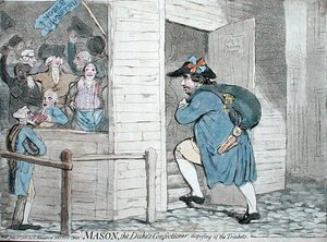 Mason, el confitero del duque disponiendo de las baratijas de James Gillray