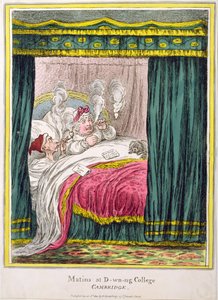 Maitines en el Colegio D-wn-ng, Cambridge, publicado por Hannah Humphrey en 1810 de James Gillray