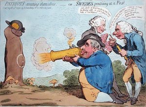 Patriotas divirtiéndose, o Suecos practicando en un Poste, publicado por Hannah Humphrey en 1792 de James Gillray