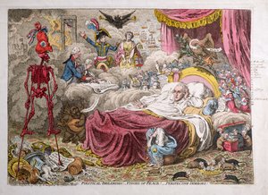 Sueños políticos - ¡Visiones de paz! - Perspective Horrors! publicado por H. Humphrey en 1801 (grabado coloreado a mano)
