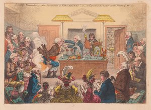 Investigaciones científicas! Nuevos descubrimientos en neumática! O una conferencia experimental sobre los poderes del aire, pub. 1802 de James Gillray