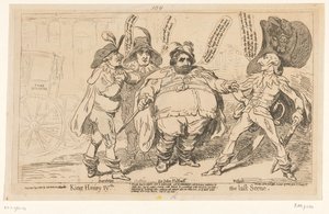 Spotprent op Charles Fox, 1788 el rey Enrique IV. La última escena (título en el objeto) de James Gillray
