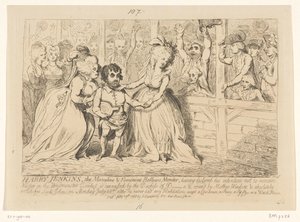 Caricatura de política interna inglesa, 1788 Harry Jenkins, el reparador de fuelle masculino y femenino de James Gillray