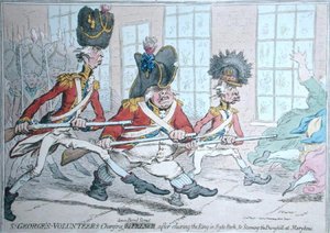 Voluntarios de San Jorge cargando por Bond Street, después de despejar el anillo en Hyde Park, y asaltando el estercolero en Marybone de James Gillray