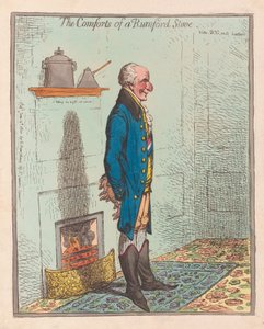 Las Comodidades de una Estufa Rumford, pub 1800 (grabado coloreado a mano) de James Gillray