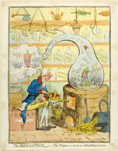 La disolución; o el alquimista que produce una representación etérea de James Gillray