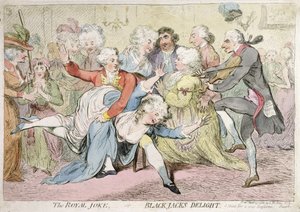 The Royal Joke, or Black Jacks Delight, publicado por S.W. Fores en 1788 (grabado coloreado a mano) de James Gillray