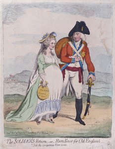 El regreso de los soldados, o Noticias raras para la vieja Inglaterra, publicado por Hannah Humphrey en 1791 de James Gillray