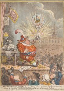 La burbuja teatral: Una nueva muestra de los asombrosos poderes del gran político Puñinello en el arte del soplido dramático. de James Gillray