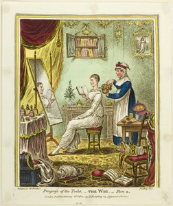 La peluca, plato dos de El progreso del retrete de James Gillray