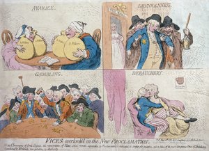 Vicios pasados por alto en la nueva proclamación, publicada por Hannah Humphrey, 1792