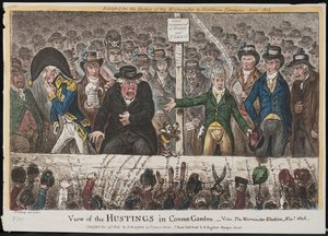 Vista de los estrados en Covent Garden – Vide. La elección de Westminster, noviembre 1806