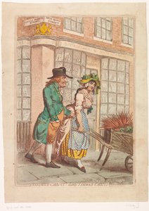 Mujer con una carretilla con raíces frente al escaparate del librero Robert Faulder en Londres Sándwich de zanahorias! Zanahorias delicadas para sándwich (título en el objeto) de James Gillray