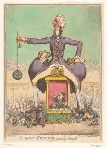 William Pitt jugando al parlamento, 1797 El Gigante Factotum divirtiéndose de James Gillray